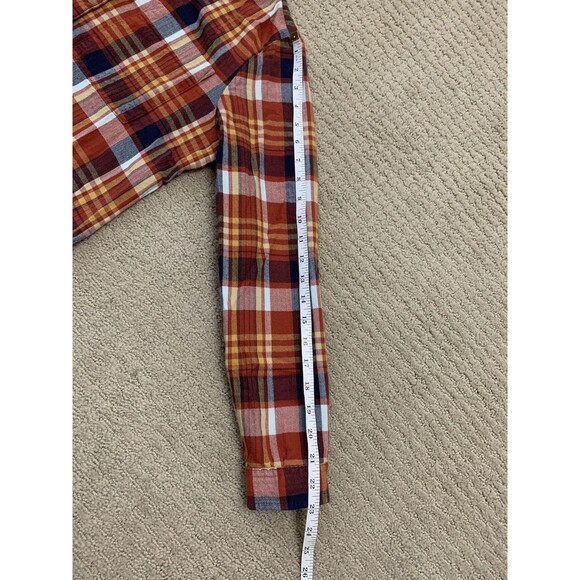 LL Bean Womens Red Orange Organic Cotton Plaid Button Up Long Sleeve Shirt Small - Picture 9 of 10